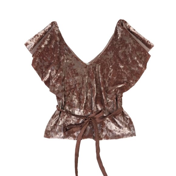 Zara Dusty Rose Velvet Ruffle Neck Top Size Small - Picture 1 of 10